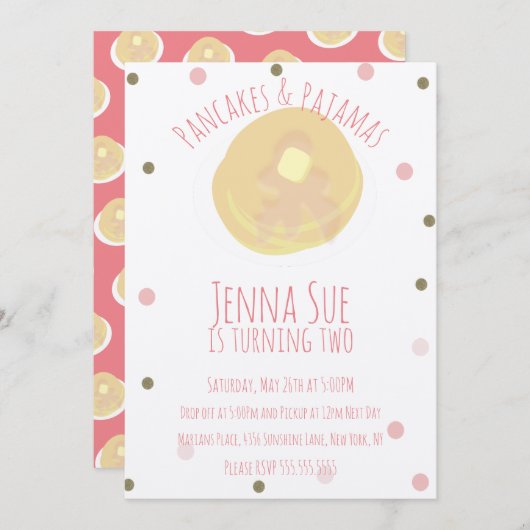 Pannenkoeken en Pyjama Slaapfeest Meisje Confetti  Kaart (Voorkant / Achterkant)