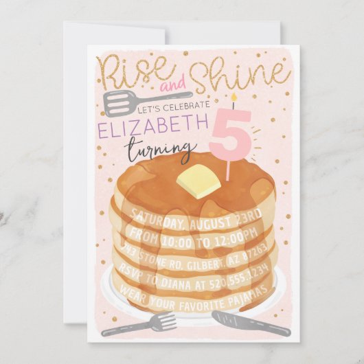 Pannenkoeken en pyjama Sleepover Verjaardag Uitnod Kaart (Voorkant)