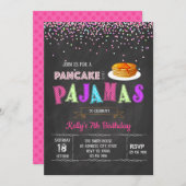 Pannenkoeken en pyjama-uitnodiging kaart (Voorkant / Achterkant)