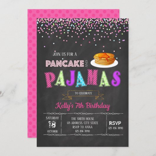 Pannenkoeken en pyjama-uitnodiging kaart (Voorkant / Achterkant)
