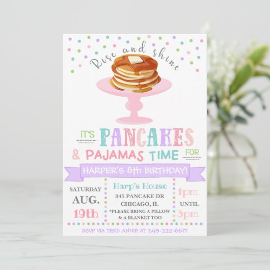 Pannenkoeken en pyjama-uitnodiging | Partij van Pa Kaart (Staand voorkant)