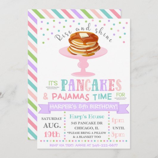 Pannenkoeken en pyjama-uitnodiging | Partij van Pa Kaart (Voorkant / Achterkant)