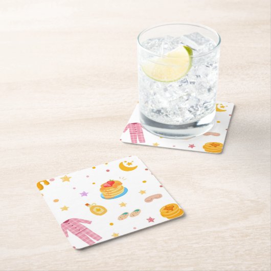 Pannenkoeken en pyjama verjaardagsfeest Onderzette Kartonnen Onderzetters (Insitu)