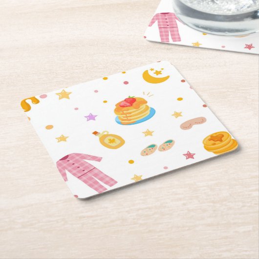 Pannenkoeken en pyjama verjaardagsfeest Onderzette Kartonnen Onderzetters (Schuin)