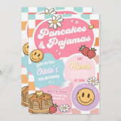 Pannenkoeken en pyjama verjaardagsfeestje uitnodig kaart (Voorkant / Achterkant)