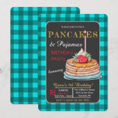 Pannenkoeken en pyjama verjaardagsfeestje uitnodig kaart (Voorkant / Achterkant)