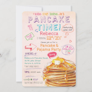 Pannenkoeken- en pyjamafeest verjaardagsuitnodigin kaart