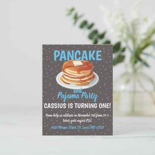 Pannenkoeken- en Pyjamafeestje Kaart (Staand voorkant)