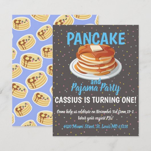 Pannenkoeken- en Pyjamafeestje Kaart (Voorkant / Achterkant)