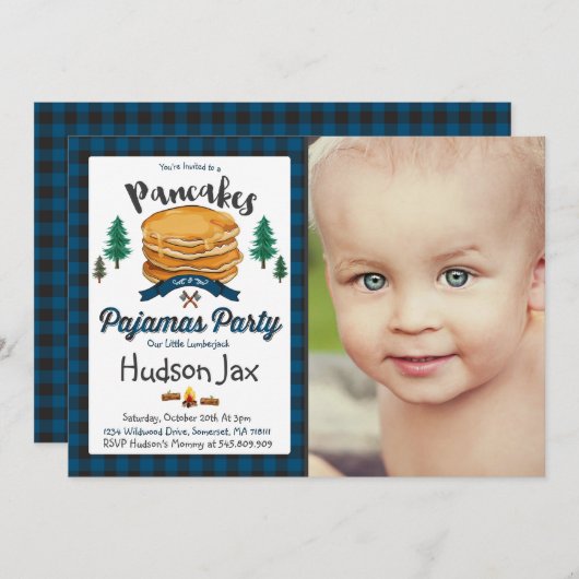 Pannenkoeken en pyjama's Birthday-uitnodiging Kaart (Voorkant / Achterkant)