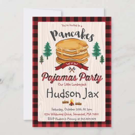 Pannenkoeken en pyjama's Birthday-uitnodiging Kaart (Voorkant)