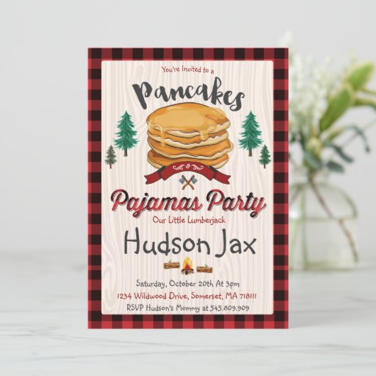 Pannenkoeken en pyjama's Birthday-uitnodiging Kaart (Staand voorkant)