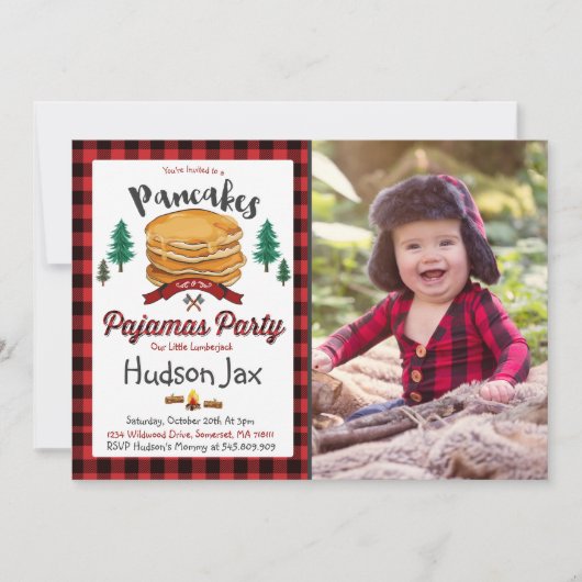 Pannenkoeken en pyjama's Birthday-uitnodiging Kaart (Voorkant)