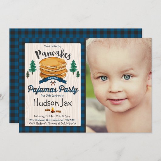 Pannenkoeken en pyjama's Birthday-uitnodiging Kaart (Voorkant / Achterkant)