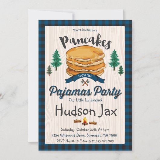 Pannenkoeken en pyjama's Birthday-uitnodiging Kaart (Voorkant)