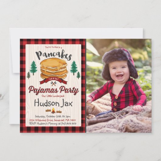 Pannenkoeken en pyjama's Birthday-uitnodiging Kaart (Voorkant)