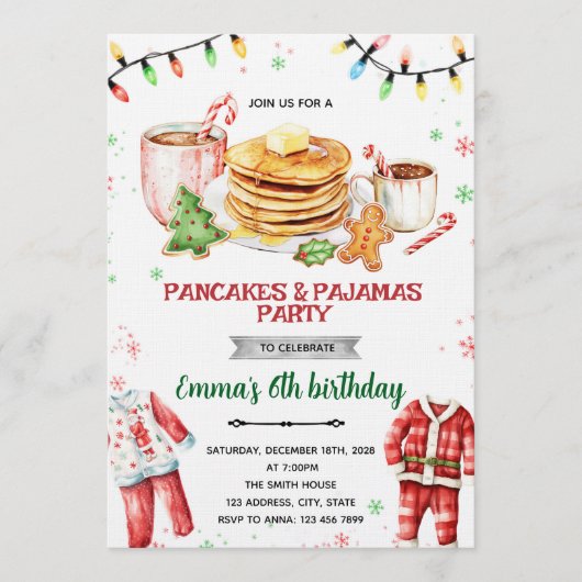 Pannenkoeken en Pyjama's Kerst Uitnodiging (Voorkant)