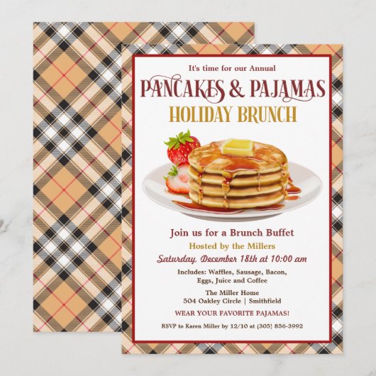 Pannenkoeken en Pyjama's Kerstborrel Kaart (Voorkant / Achterkant)