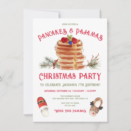 Pannenkoeken en pyjama's kerstfeest kaart (Voorkant)
