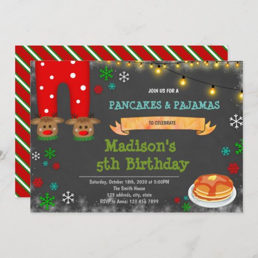 Pannenkoeken en pyjama's kerstuitnodiging kaart (Voorkant / Achterkant)