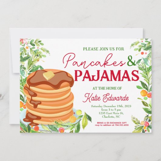 Pannenkoeken en pyjama's Kerstuitnodiging Kaart (Voorkant)