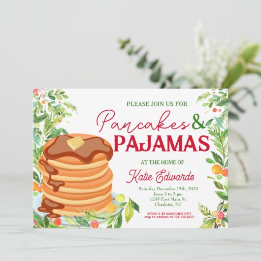 Pannenkoeken en pyjama's Kerstuitnodiging Kaart (Staand voorkant)
