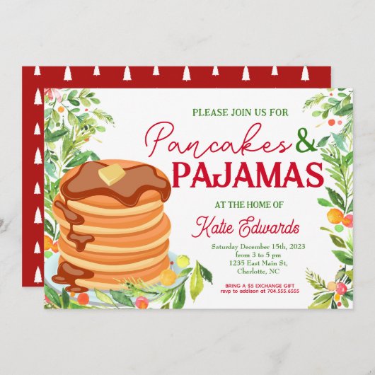Pannenkoeken en pyjama's Kerstuitnodiging Kaart (Voorkant / Achterkant)