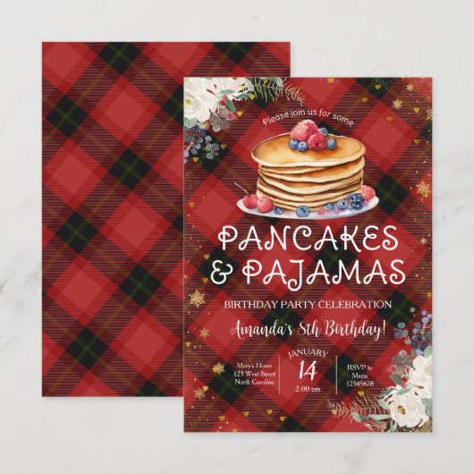 Pannenkoeken en pyjama's rood geplakt kerstverjaar kaart (Voorkant / Achterkant)