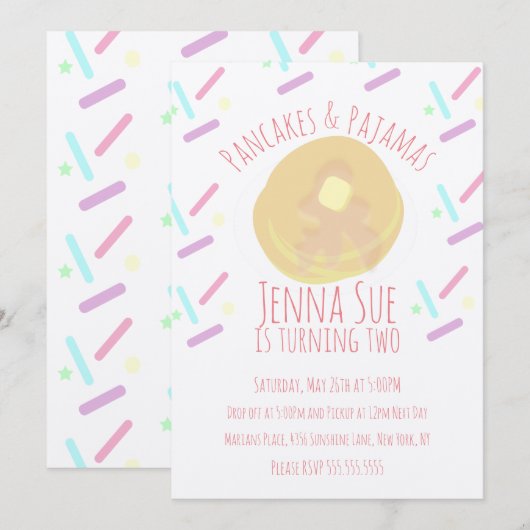 Pannenkoeken en Pyjama's Slaapfeest Strooidecorati Kaart (Voorkant / Achterkant)