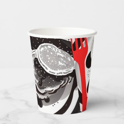 Pannenkoeken en vorkschijven papieren bekers (Achterkant)