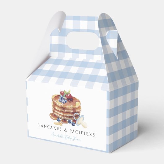 Pannenkoeken & Fopspenen Blauwe Gingham Jongens Ba Bedankdoosjes (Voorkant Zijde)