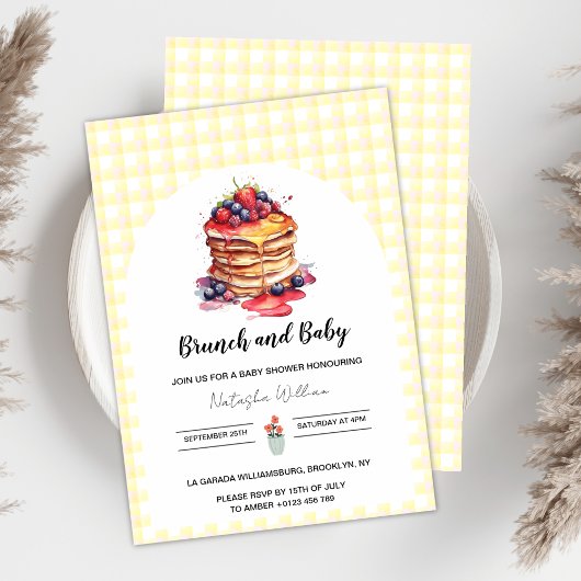 Pannenkoeken Gingham Plaid Brunch Baby shower Kaart