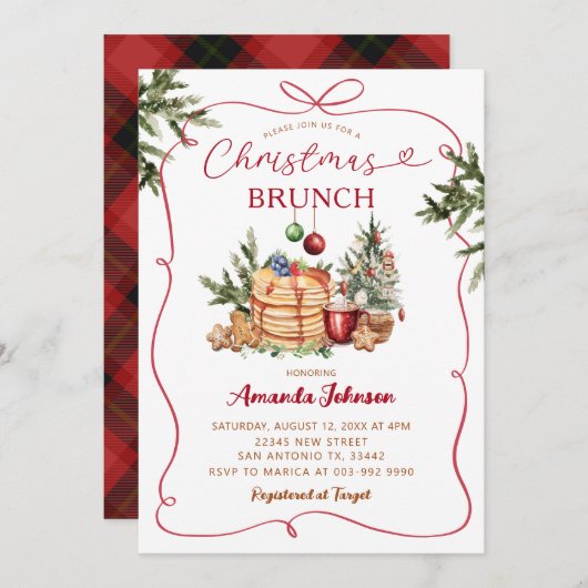 Pannenkoeken Heet Caca Hand Getekende Kerst Brunch Kaart (Voorkant / Achterkant)