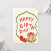 Pannenkoeken met aardbeien Happy Birthday Kaart (Voorkant / Achterkant in situ)