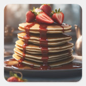 Pannenkoeken met aardbeien vierkante sticker (Voorkant)