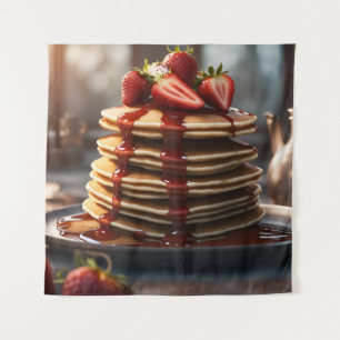 Pannenkoeken met aardbeien wandkleed