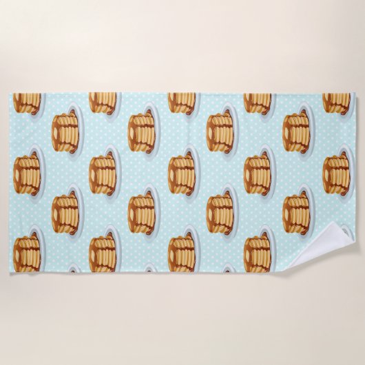 Pannenkoeken met esdoornsiroop en stippenpatroon strandlaken (Voorkant)