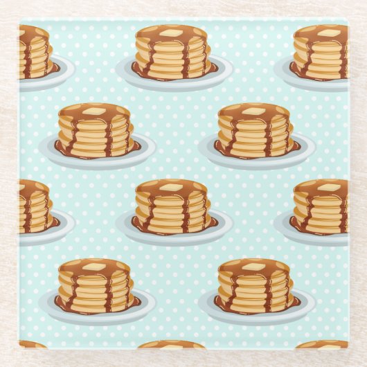 Pannenkoeken met Maple Syrup en Polkadot Pattern Glazen Onderzetter (Voorkant)