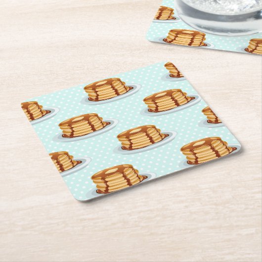 Pannenkoeken met Maple Syrup en Polkadot Pattern Kartonnen Onderzetters (Schuin)