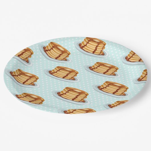 Pannenkoeken met Maple Syrup en Polkadot Pattern Papieren Bordje (Gekanteld)