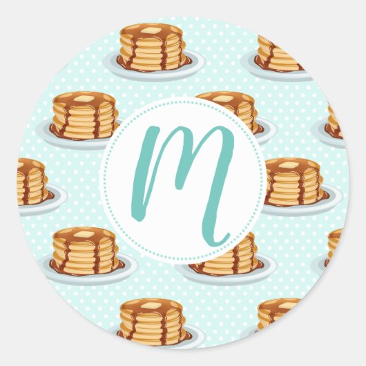 Pannenkoeken met Maple Syrup en Polkadot Pattern Ronde Sticker (Voorkant)