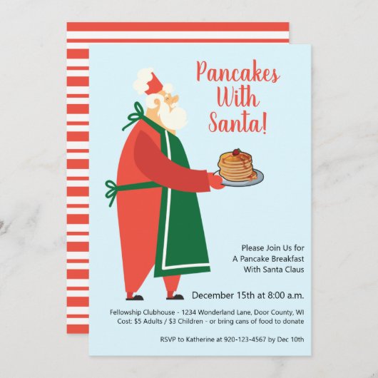 Pannenkoeken met Santa Holiday Brunch Kaart (Voorkant / Achterkant)
