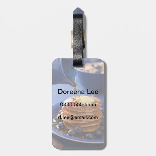 Pannenkoeken met stroop en bosbessen bagagelabel (Achterkant verticaal)