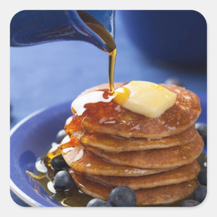 Pannenkoeken met stroop en bosbessen vierkante sticker