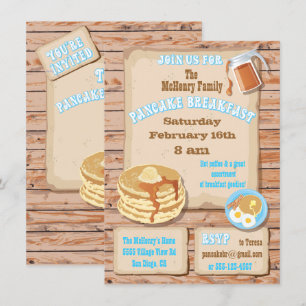 Pannenkoeken Ontbijtfeestuitnodigingen Kaart