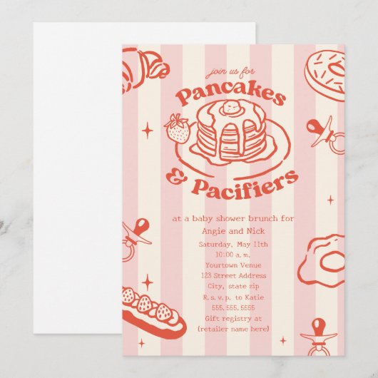 Pannenkoeken Pacifiers Doodle Girl Baby shower Bru Kaart (Voorkant / Achterkant)