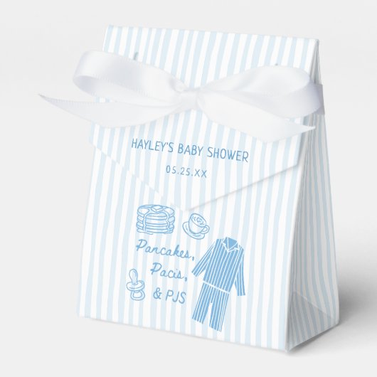 Pannenkoeken, Pacis & PJs Jongens Baby Shower Bedankdoosjes (Voorkant Zijde)