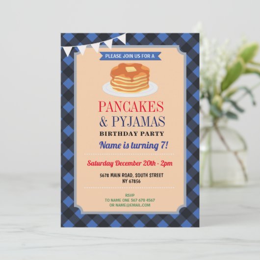 Pannenkoeken & Pyjama Feest Kerst Pyjama Blauw Kaart (Staand voorkant)