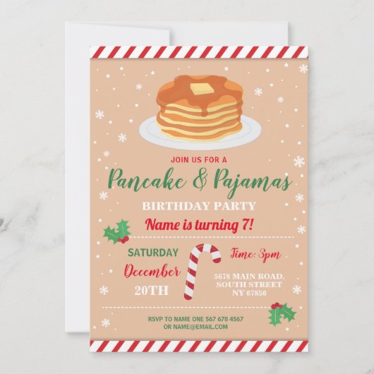 Pannenkoeken & Pyjama Feest Kerst Pyjama Uitnodigi Kaart (Voorkant)