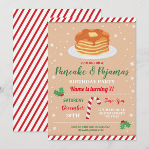 Pannenkoeken & Pyjama Feest Kerst Pyjama Uitnodigi Kaart